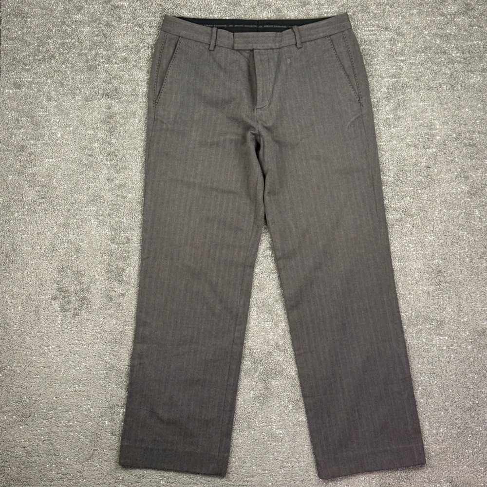 Vintage Armani Exchange A|X Men's Gray Herringbone 100% Cotton Pants 34x31